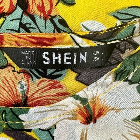 SHEIN Yellow Floral - Hibiscus - Lightweight Blouse - Size Large - Picture 3 of 5